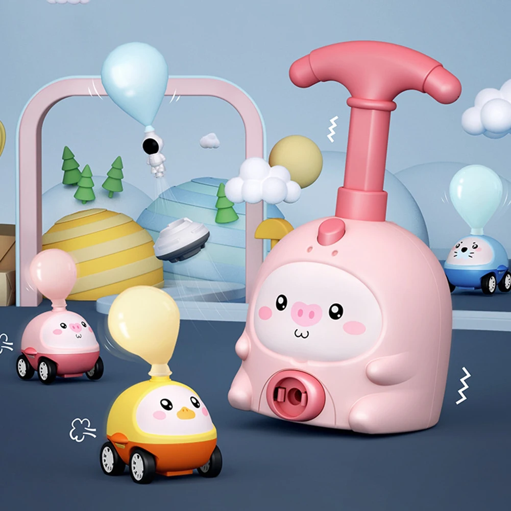 Balloon Powered Car Launcher Set Unique Flying Pig Launching Mode STEM Education Toy For Toddlers Birthday Present For Boy Girl