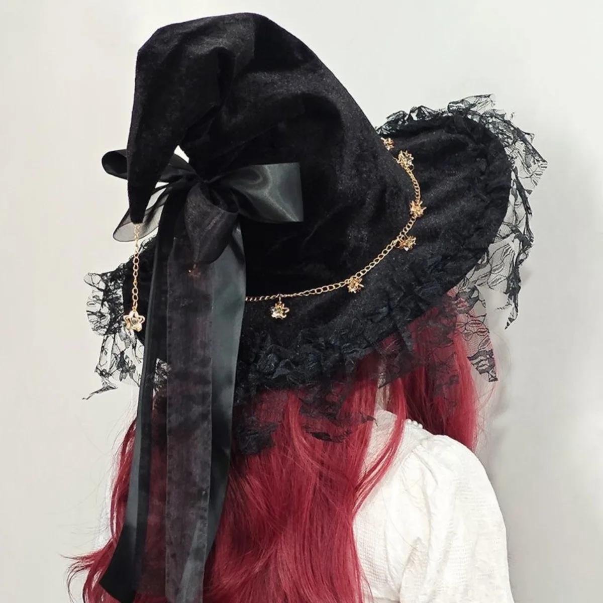 Dark Witch Hat Lolita Goth Cos Dress Up Headdress Vintage Bow Halloween Witch Hat Witch Hat