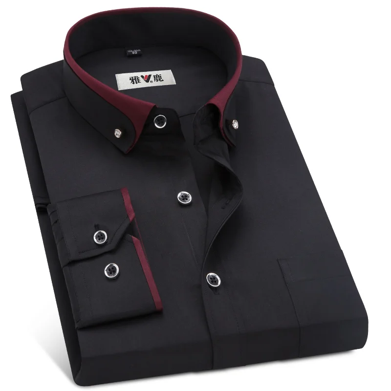 Men's Classic Stretchy Silky Dress Shirt Buckle Collar Business Office Long Sleeve Standard-fit Wrinkle Free Shirts