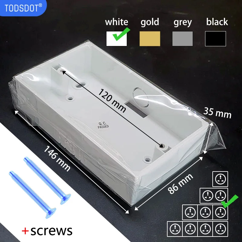 White 146 X 86 X 35 mm Wall Surface Mount Switch Socket Box, Wall Junction Box White for Compact Dual Frame Switch Socket