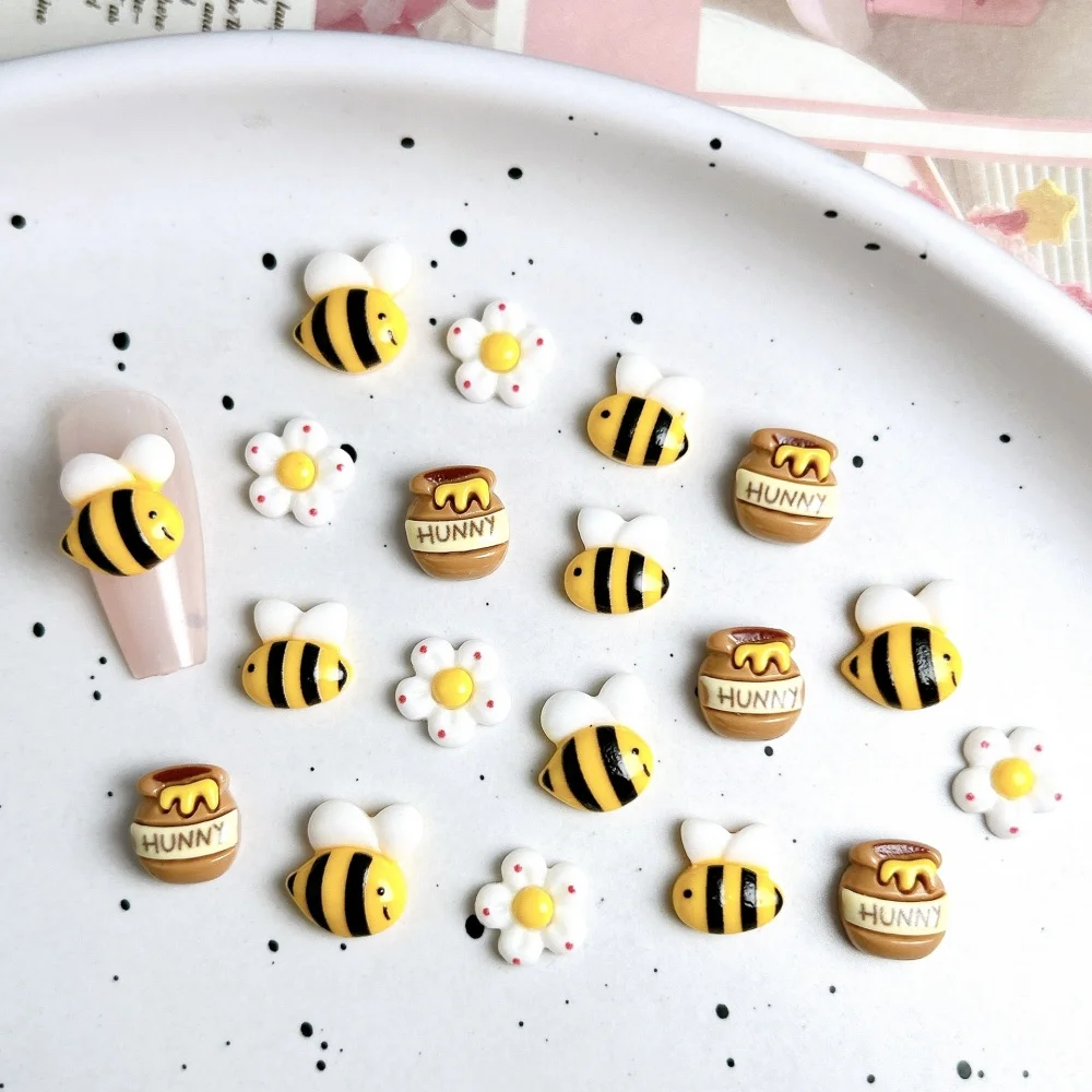 20-100PCS Mini Bee Daisy Honey Pot Resin Nail Charms Flatback Slice For Nail Art DIY Cream Glue Phone Case Epoxy Craft Decor ﻿