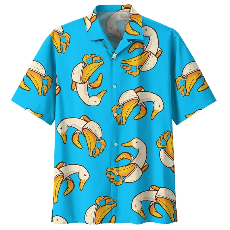 Novelty Cartoon Rubber Duck Splashing Water Print Aloha Shirt For Men Short Sleeve Button Down Casual Beach Vacation Party