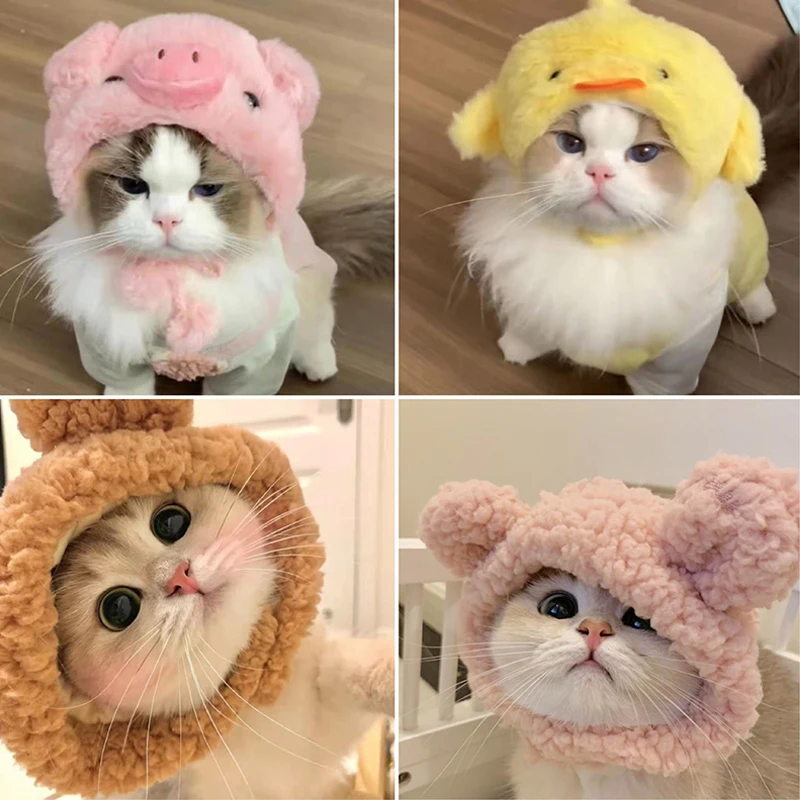 Funny Pet Headband Plush Yarn Cat Dog Cap Panda Pig Pet Warm Pet Hat Chick Cosplay Supplies Headdress Costume