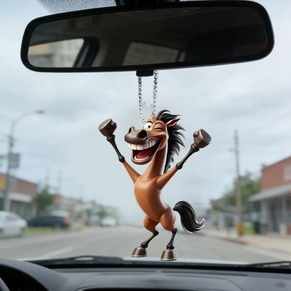 Engraçado Ornamento de Carro em Forma de Cavalo com Boca Grande, Acessório de Acrílico Fofo para Espelho Retrovisor de Carro, Decoração Única para Int