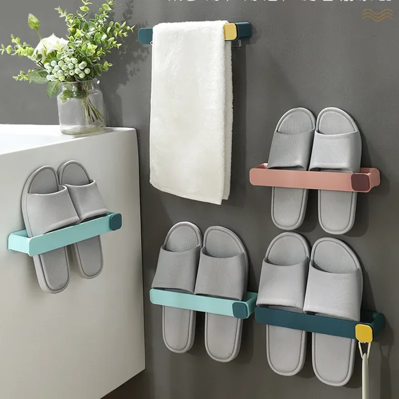 

4-Piece Wall-Mounted Shoe Rack - Space-Efficient Storage Solution for Slippers & Towels - Essential Bathroom Accessories