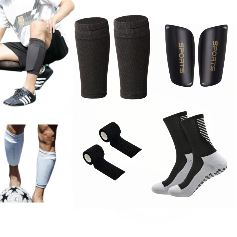 4Pcs Soccer Accessory Set Shin Guard Fixing Sleeves Anti‑Slip Socks Shin Pads Sport Tape for Football Training