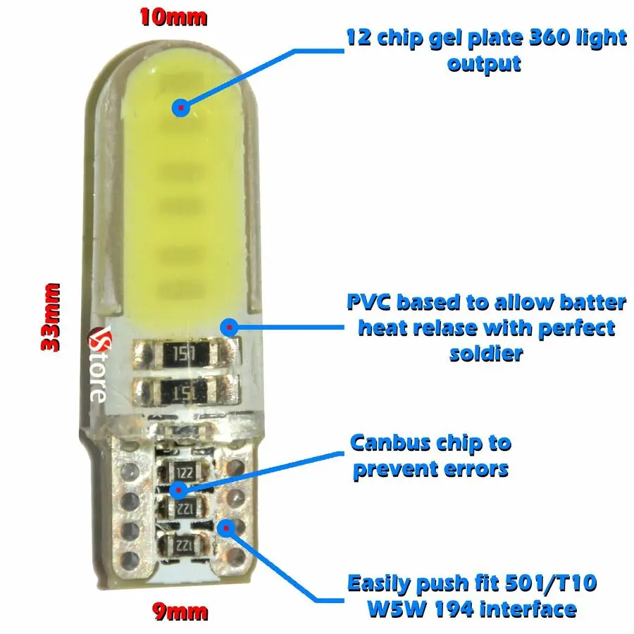 10x لامبد T10 Led هلام السيليكا 12 رقاقة COB Canbus بيانكو بوزيوني W5 12 فولت السيارات #2