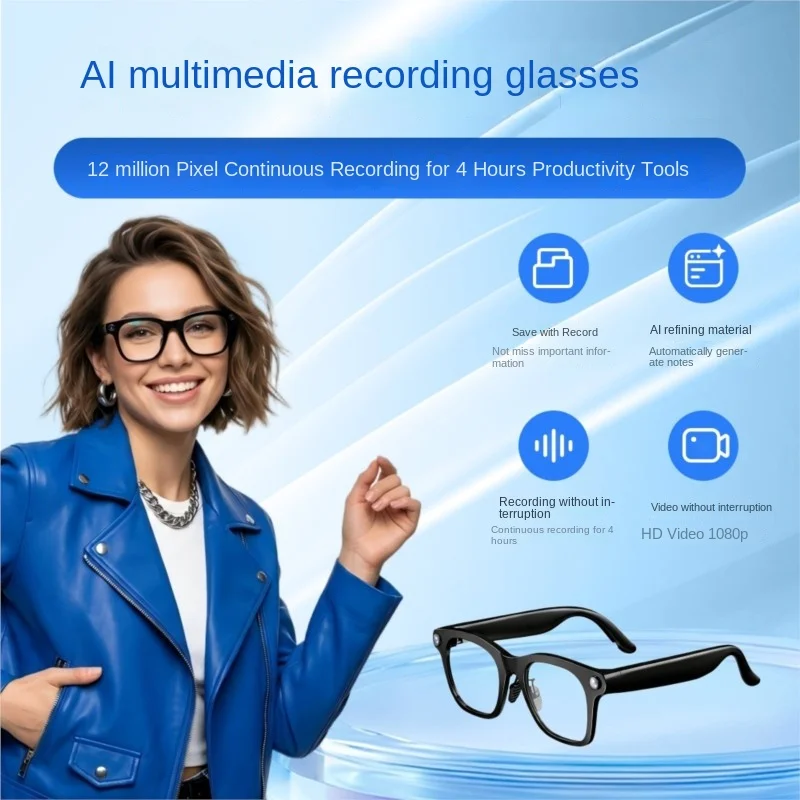 OLOIU Echowear Smart AI Smart Glasses 12 Million Camera Glasses AI Conference Recording Audio Transcription Multimedia Notes New