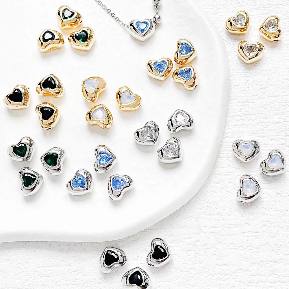 

3 PCS Copper Plated Genuine Gold Inlaid with Colored Zircon Heart-shaped Spacer Beads DIY Makes Fashionable Jewelry Accessories