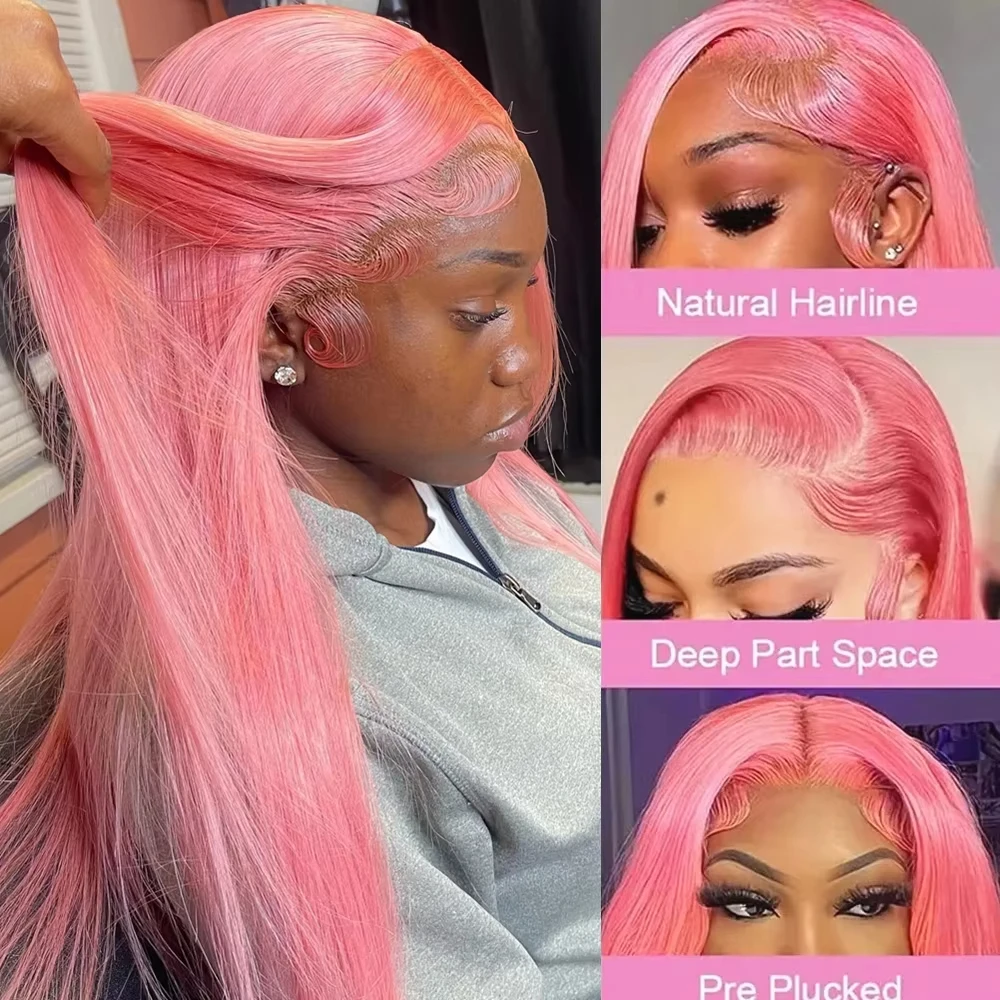30 36 Inch 13x4 Pink Lace Front Wig Human Hair 13x6 Straight Hd Lace Frontal Wig For Women Brazilian Light Pink Colored Wigs - view 4