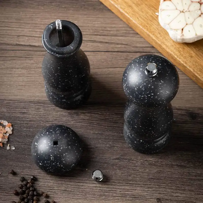 6-Inch Sets Salt Spice Mill Manual Salt Pepper Grinder Seasoning Bottle Marble Patterned Pepper Mill BBQ Cooking Shaker Grinding