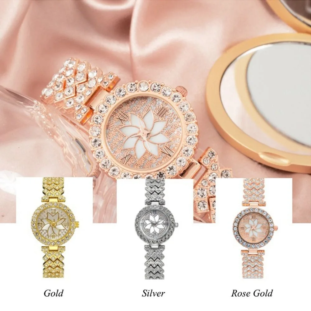 Элегантные часы с браслетом из гипсофилы, блестящие женские часы из розового золота, кварцевые часы из сплава