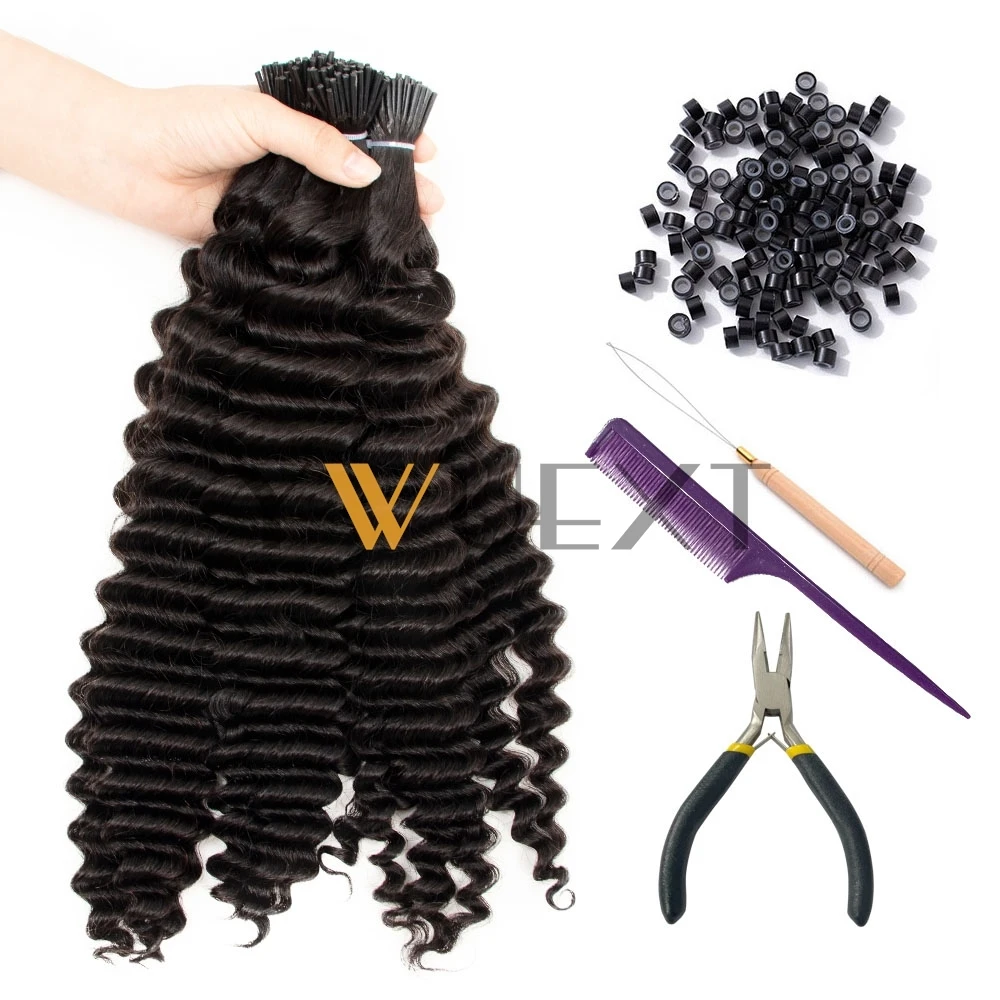 YWUEXT Loose Deep Wave Micro Link I Tip Hair Extensions 12