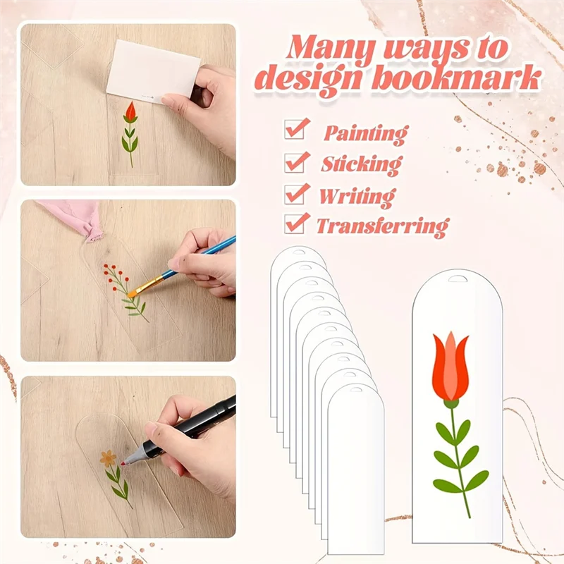 Półfabrykaty akrylowe do zakładek DIY, przezroczyste zakładki do książek, przezroczyste zawieszki z wstążką do czytania