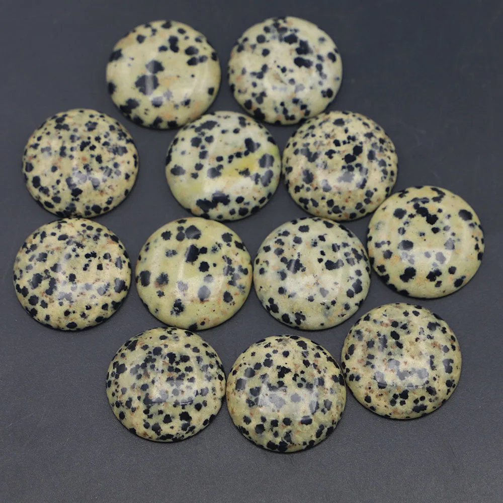 

25mm Natural Stone Round Cabochons Seed Beads Damation Jasper Fit Pendants Rings Earring Women DIY Jewelry Material Making 12PCS