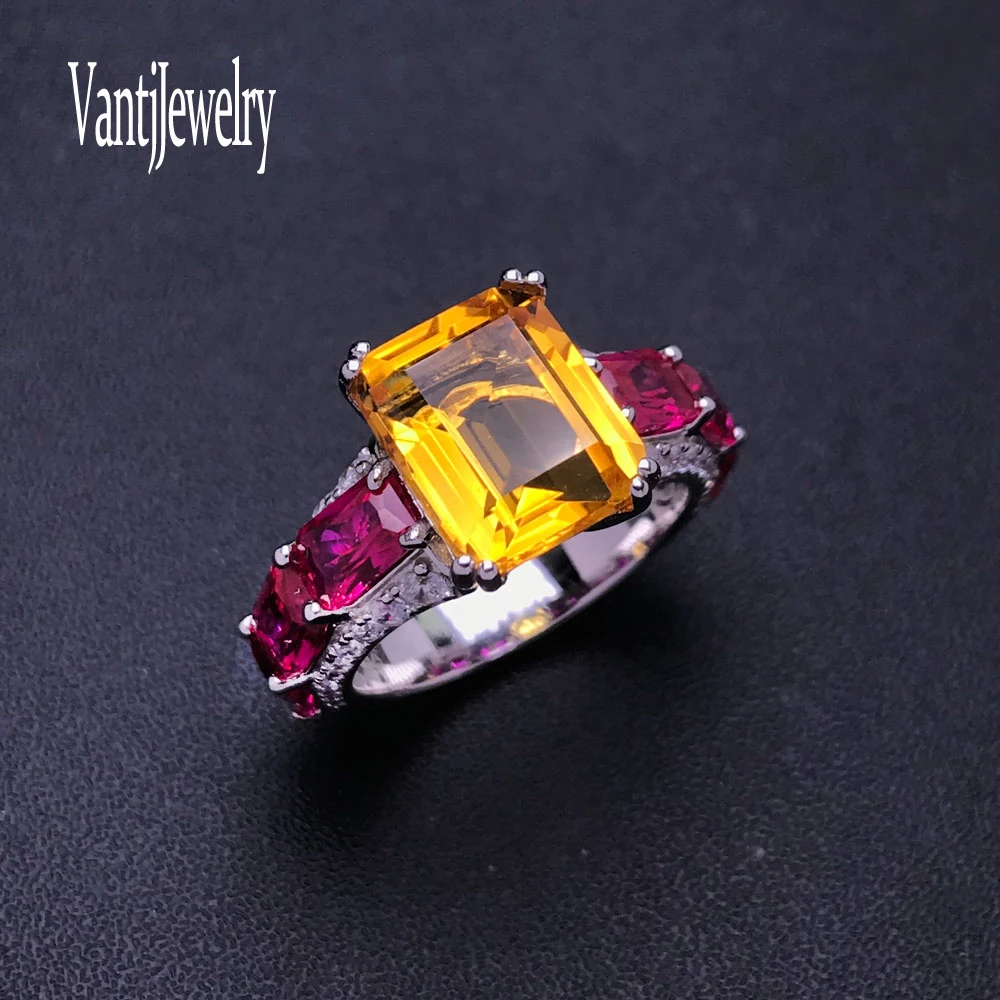 

Luxury Natural Cirtrine Ring 925 Sterling Silver Fine Jewelry for Women Girl Birthday Party Gift