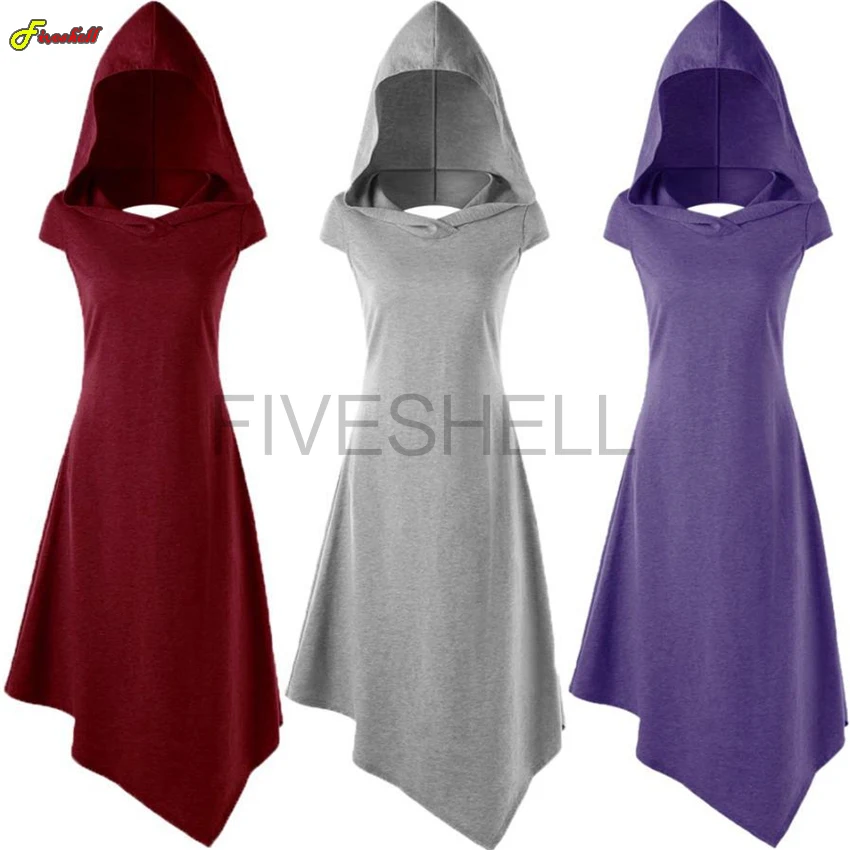 

Woman Medieval Vintage Dress Hollow Back Hooded Archer Hunter Cosplay Costumes Gothic Renaissance Irregular Party Vestido