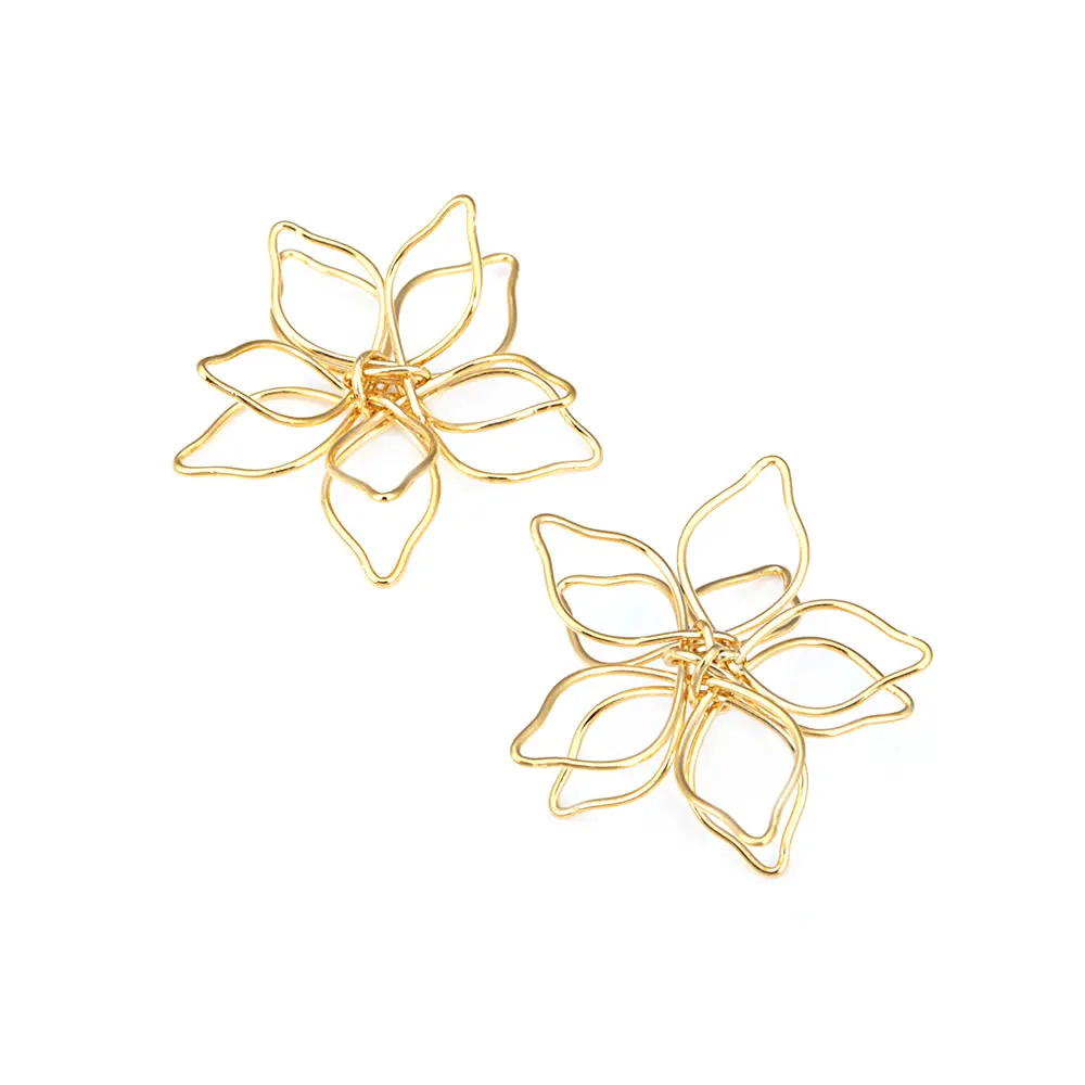 18K Gold Color Brass 3D Wire Flower Charms Pendants High Quality Diy Jewelry Making Necklace Earrings Accessories for Women