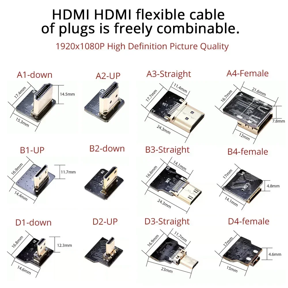 HDMI-compatible FPV-HDMI FFC-HDMI Ribbon Cable 90 Degree Mini/Micro-HDMI to Standard-HDMI Flexible Wire FPV Aerial 5cm 10cm 20cm