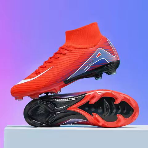 New Men Soccer Shoes Cleats Match Outdoor Long Spikes Football Boots Boys Adult Training Sport Non Slip Breathable Comfortable