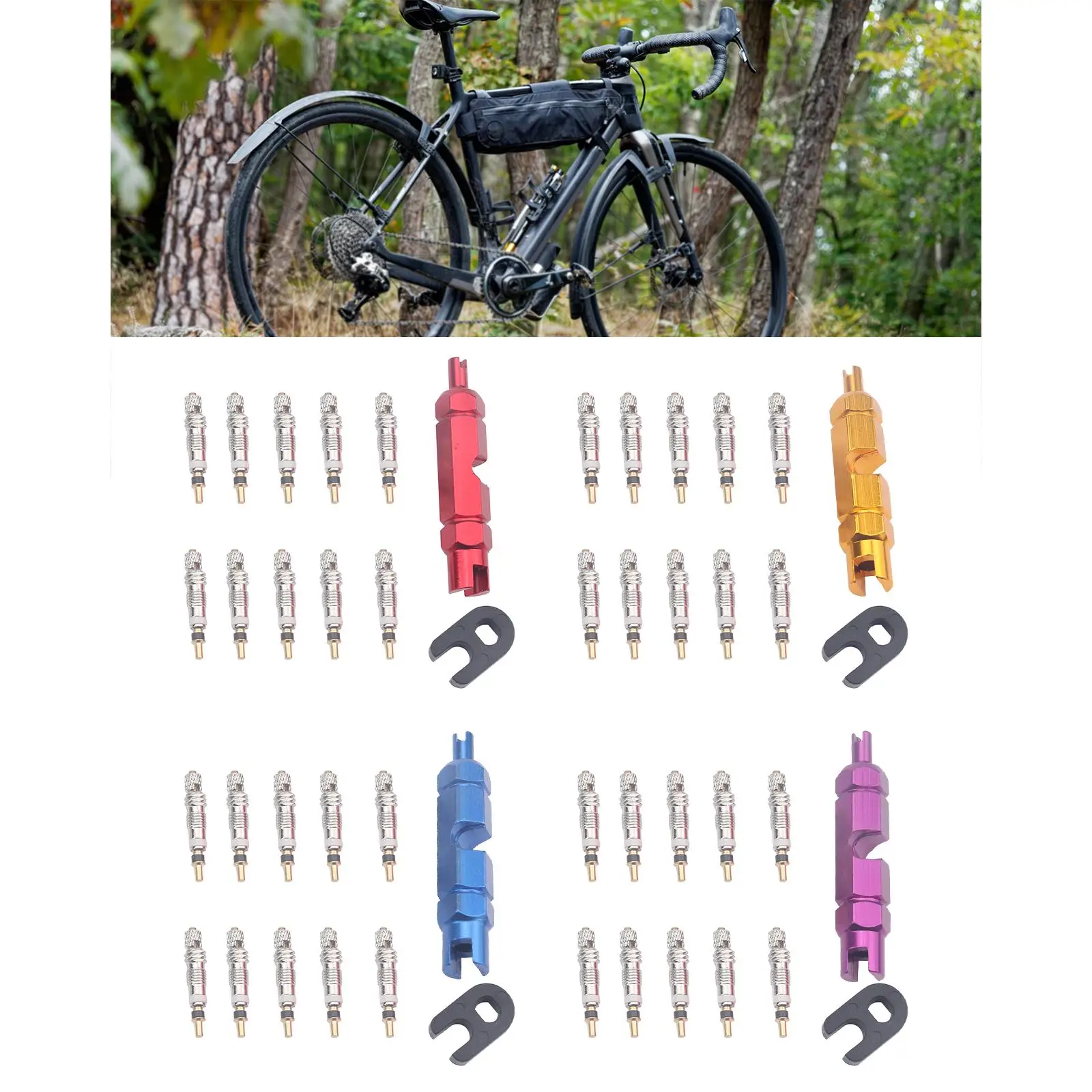 Bicycle Valve Core Remover Tool Kit Multifunctional Valve Wrench Premium High Performance 10Pcs Brass Valve Cores Replacement