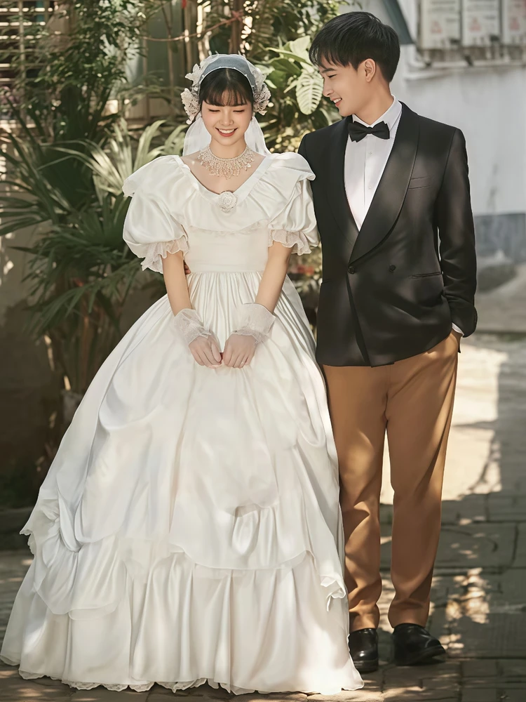 

Vintage Satin Wedding Dr Long Skirt Tie Waist Sle Studio Photo Outfit Hong Kong Sle Travel Photoaphy Runaway Princ