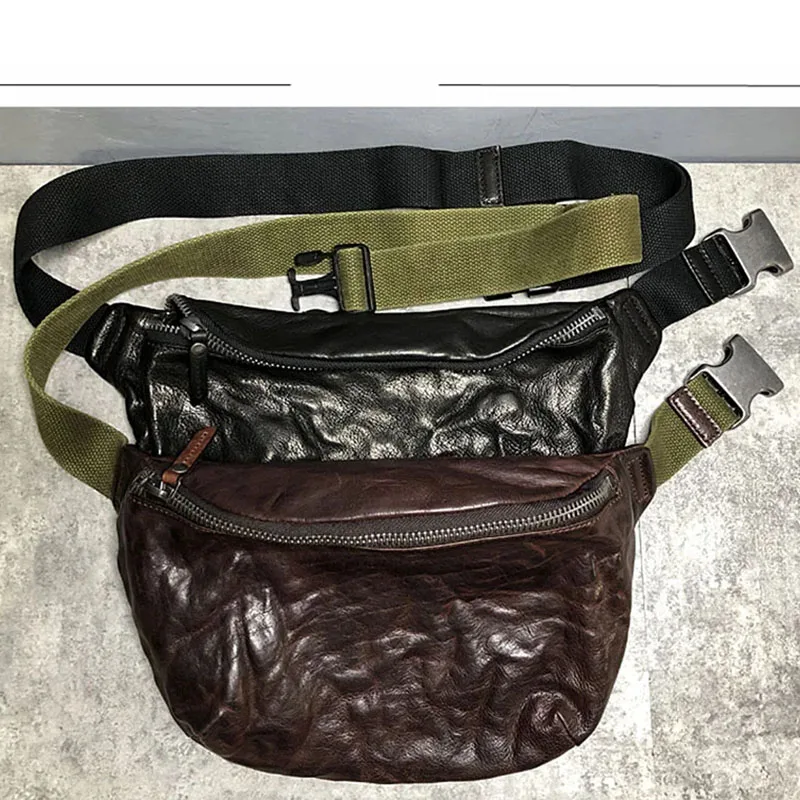 

AETOO Handmade retro head-layer cowhide men's chest bag, multi-functional leather bag, trend sports slant bag