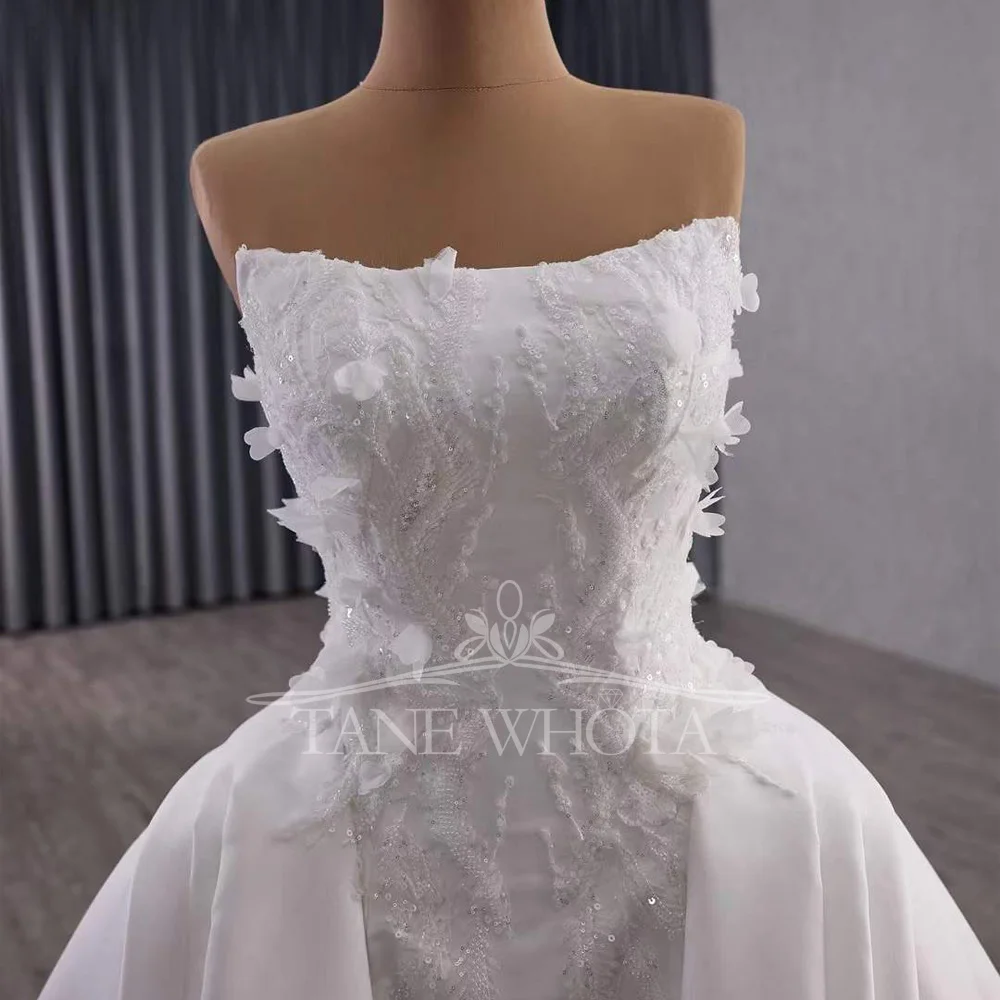 Vestido de casamento sem alças com renda nas costas vestidos de noiva com miçangas apliques de lantejoulas personalizáveis