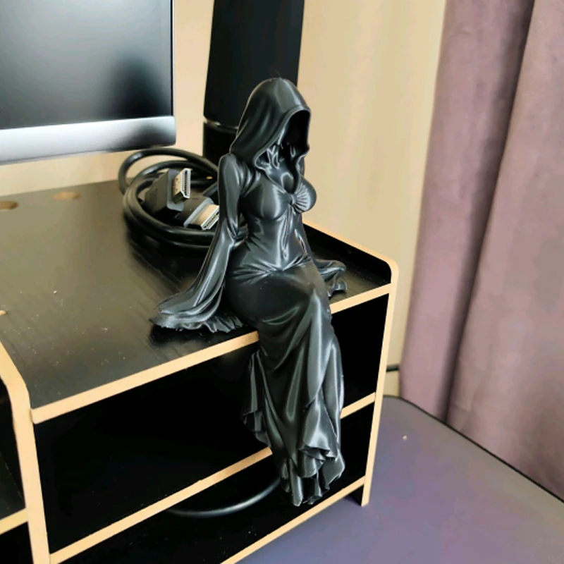 Statue Of Lady Reaper Desktop Ornament Mysterious Female Sitting Posture Dark Model Handicrafts Home Office Desk Decoration Gift view 5