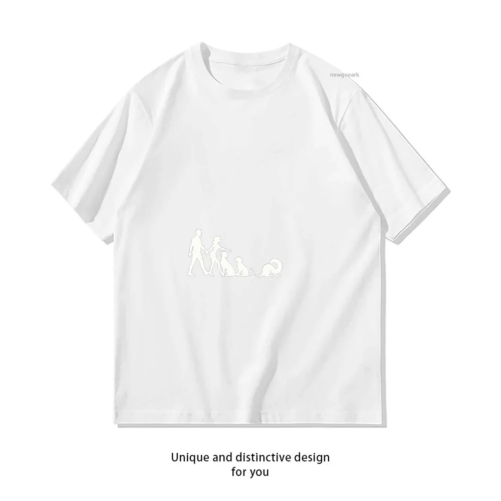 Couple Dogs Walk Together  Casual Cotton Short Sleeve Tee for Men Women