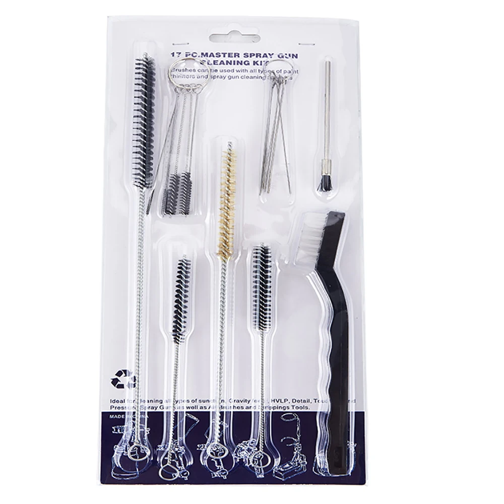 Tactical Multi-Purpose 17PCS Airbrush Spray Gun Pipe Cleaning Brush Repair Tool Needle metal Tube Brush Set for Airbrush