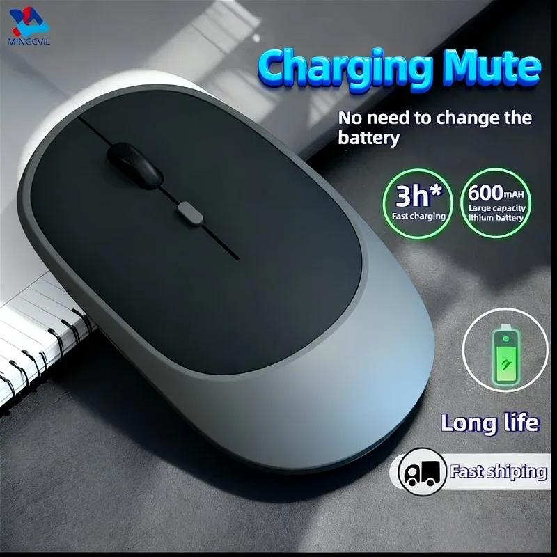 

Беспроводная мышь MINGCVIL, Bluetooth, USB, бесшумная мышь, регулируемая разрешение, эргономичный дизайн, перезаряжаемая игровая мышь для планшета Xiaomi