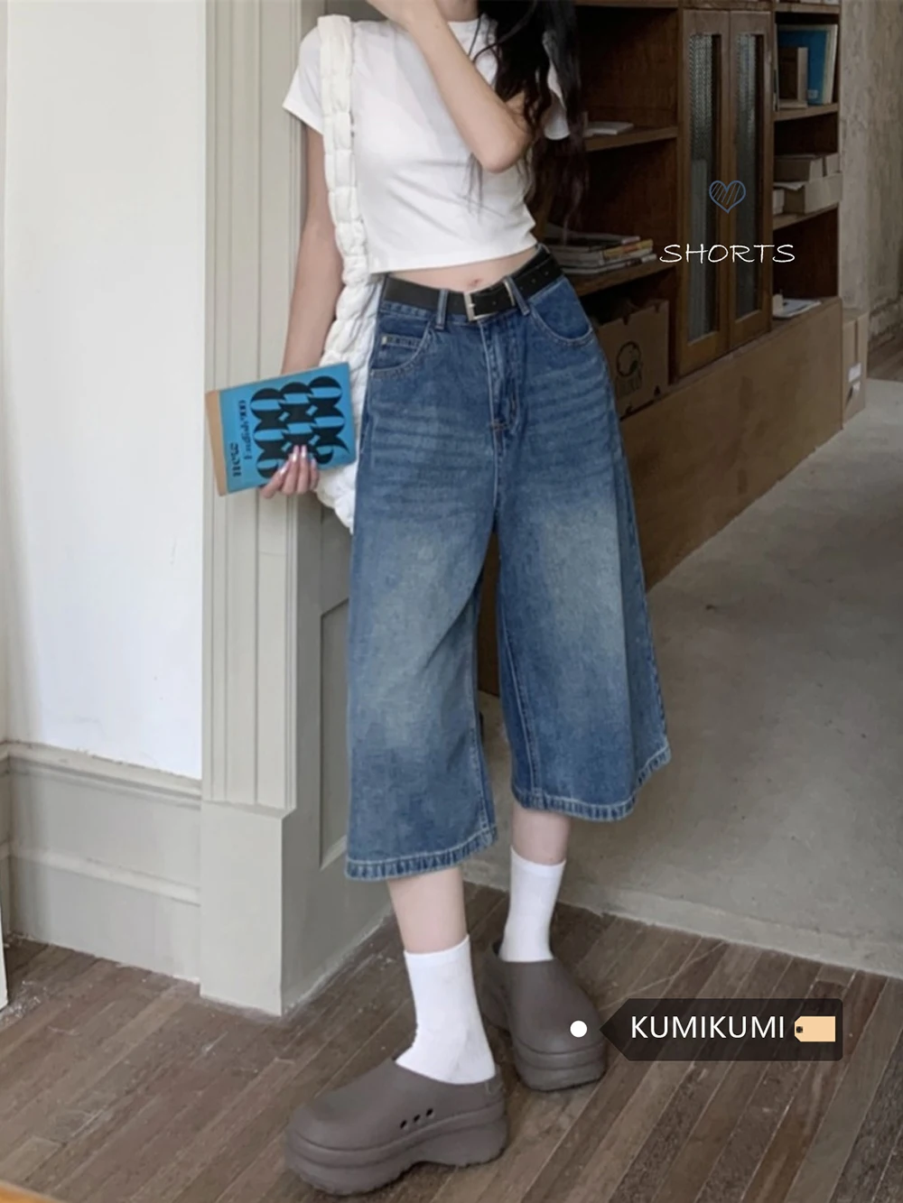 American Retro Blue Jeans Women Summer Autumn Trend Cropped Jeans Wide Leg Pants High Waistband Versatile Denim Pants