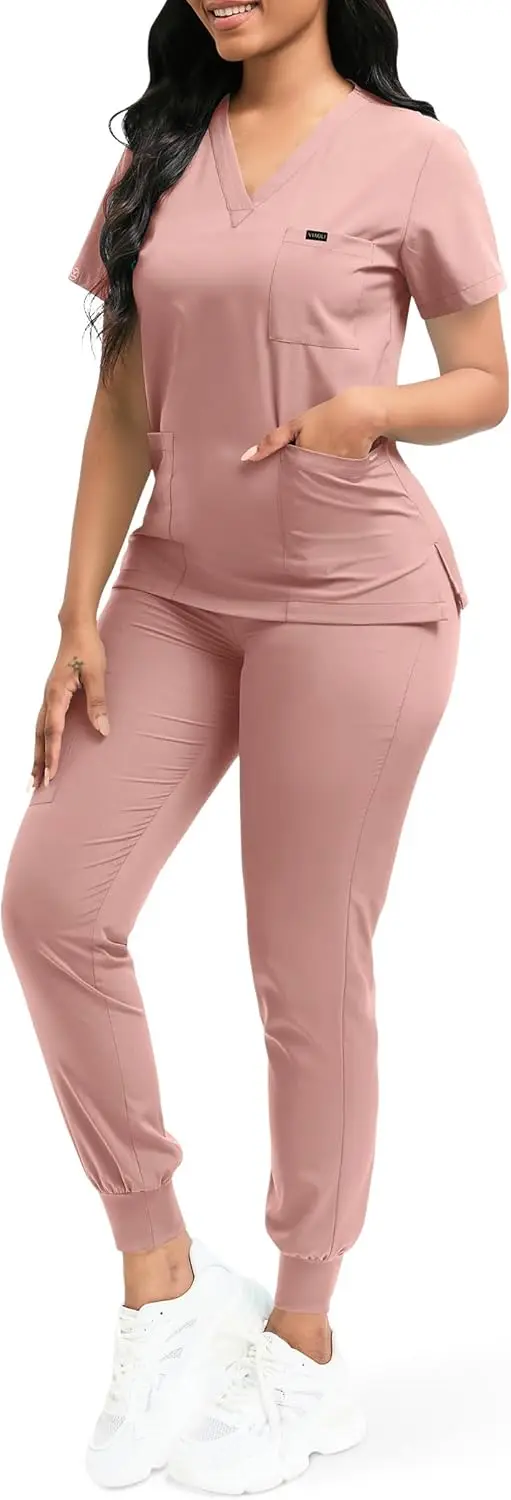 Conjunto de esfoliantes niaahinn para mulheres, top clássico com decote em V e calça jogger de ioga, uniforme de enfermagem médica, conjunto de esfoliantes