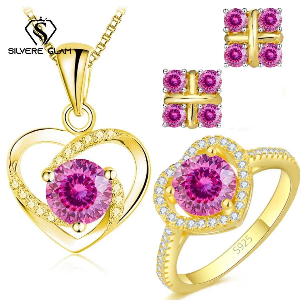 925 فضة طقم مجوهرات على شكل قلب 2.8CT D اللون مويسانيتي المرأة غرامة مجوهرات خاتم القرط قلادة هدية عيد الحب الزفاف