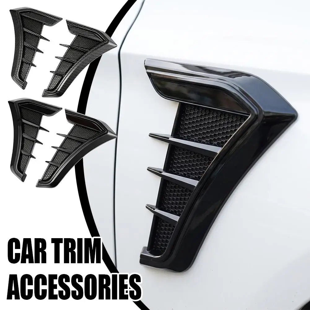2Pcs Car Side Body Vent Trim Carbon Fiber Look ABS Sticker Decorative Air Intake Fender Vent Refit Auto Accessories