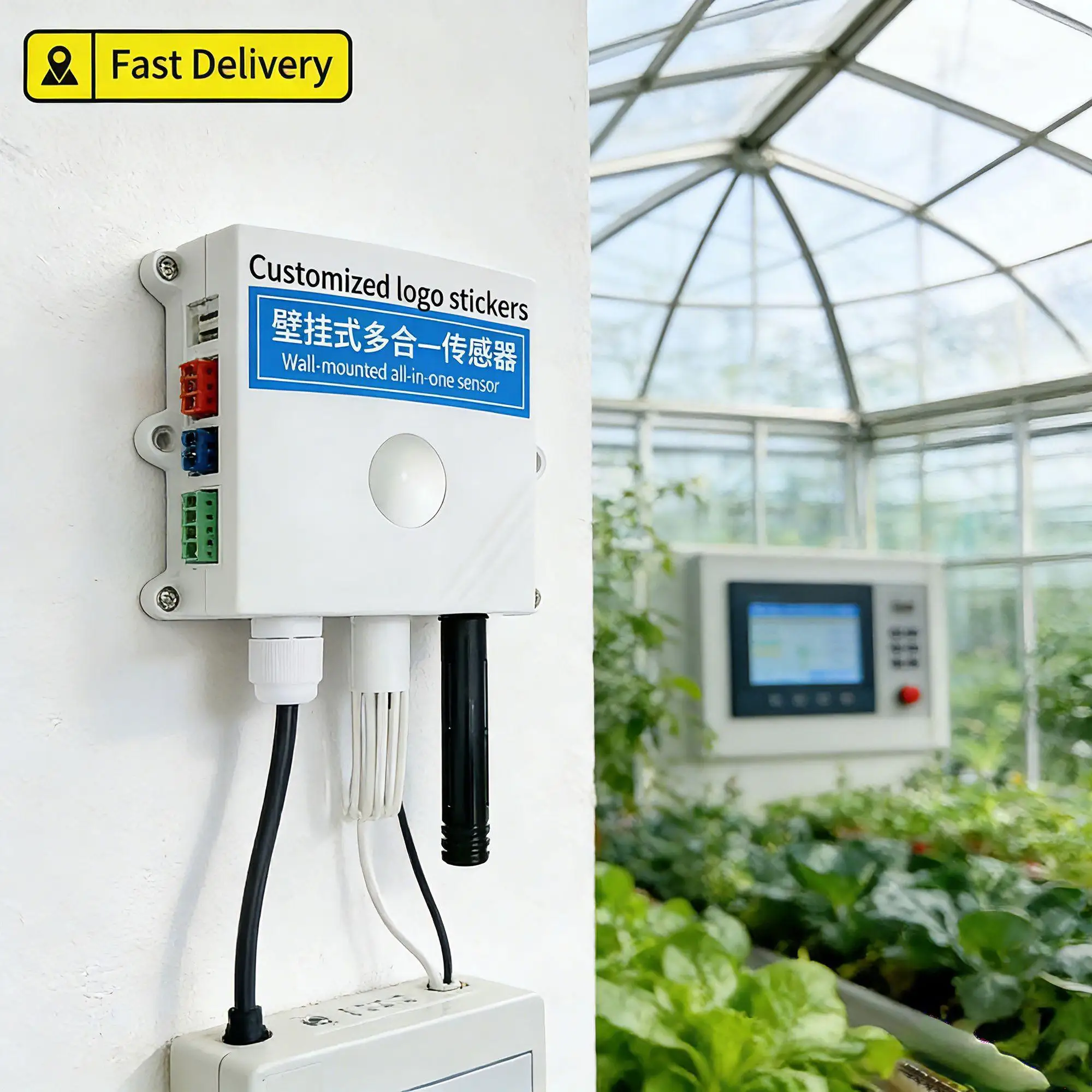Station météo intelligente 2026 IoT murale RS485 pour agriculture connectée : capteur de qualité de l'air, d'éclairement, d'humidité et de température – Vente directe usine
