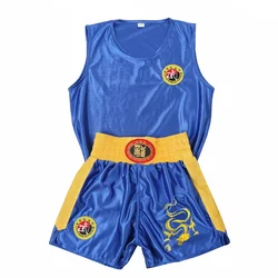 Unisex Wushu Clothing Kung Fu Uniform Kids Sanda Wu Shu Clothes Martial Arts Set Boxing Shorts Suit With Embroidered Dragon