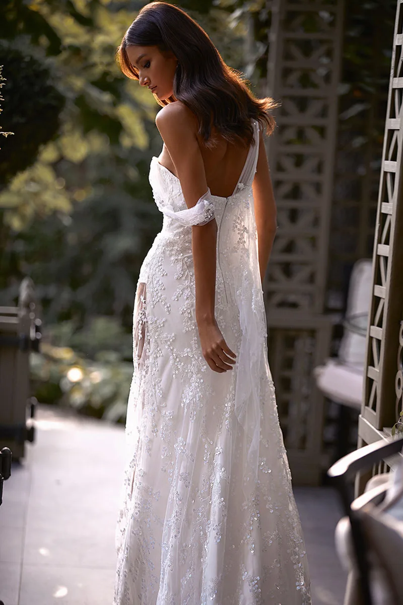 Elegant Embroidery Wedding Dresses Fashion Sweetheart Party Dress Sexy High Split Lace Illusion Backless Bridal Robe De Mariée