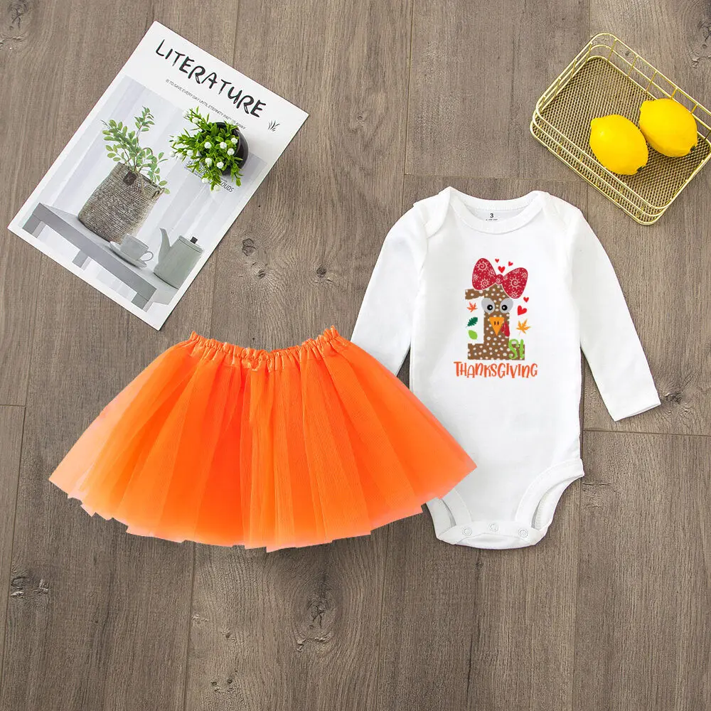 My 1st Thanksgiving Baby Girl Tutu Dress Set Fall Baby Outfit Babys First Thanksgiving Romper +tutu Dress Clothes