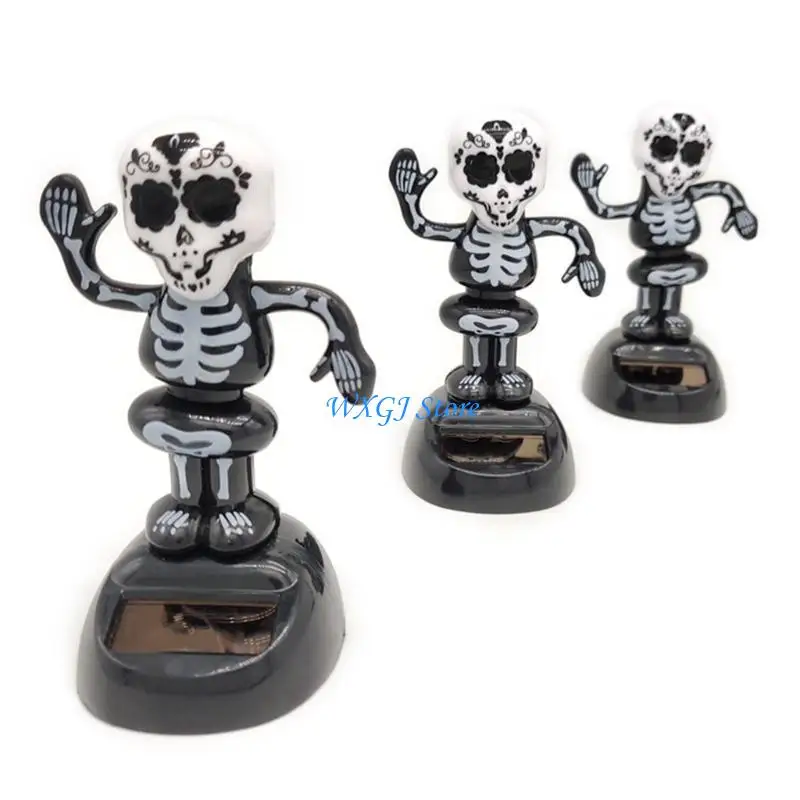 

37JE 3 Pcs Dashboard Decor Solar Cartoon Skeleton Halloween Ornaments Car Decor