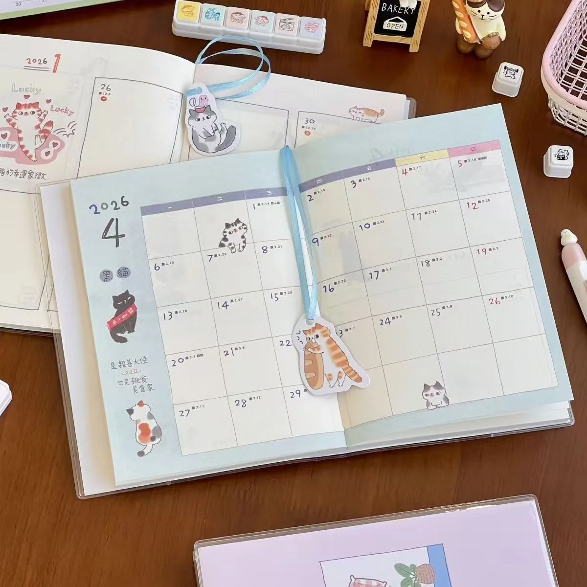 دفتر ملاحظات لطيف على شكل قطة لعام 2026 مع صفحات ملونة مخطط B6 جدول مجلة لامتحان الدراسة مجموعة هدايا قرطاسية