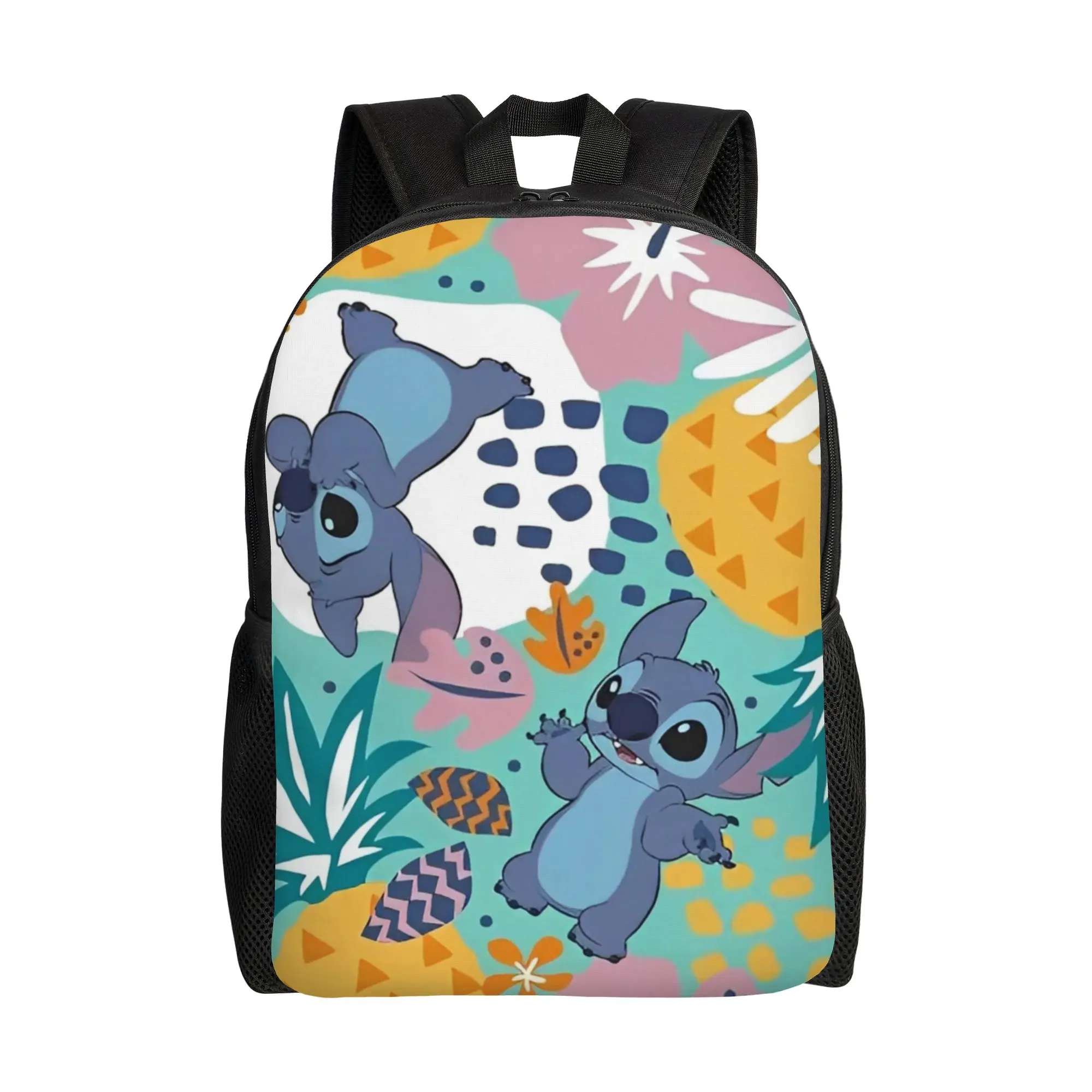 

Рюкзак Stitch Green Leaves для мужчин и женщин, повседневный, для школы и работы, холщовая сумка для ноутбука в стиле аниме с карманом