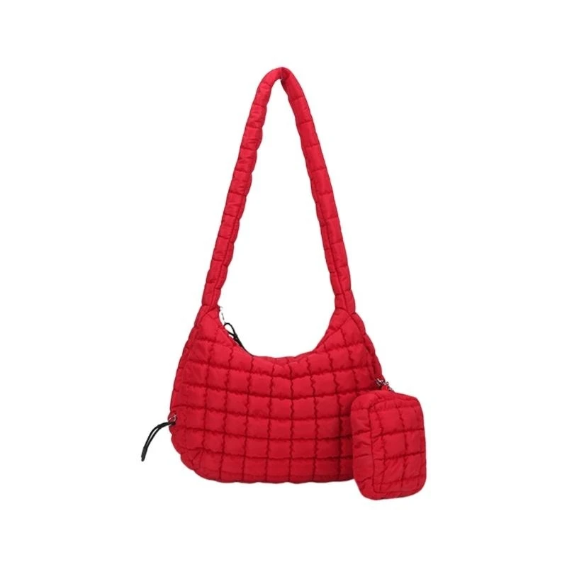 

652F Women's Large Capacity Quilted Shoulder Bag Lightweight Stylish Puffer Crossbody Bag with Small Zippers Makeup Purse
