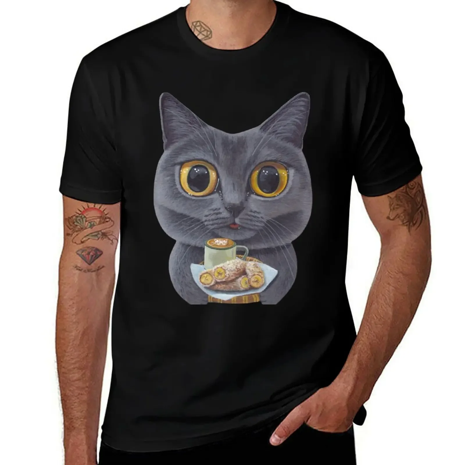 

Tamaow Original Cat Portrait | Grey Grey With Goreng Pisang And Cappuccino | T-Shirt Clothing oversize t-shirts man mens clothes