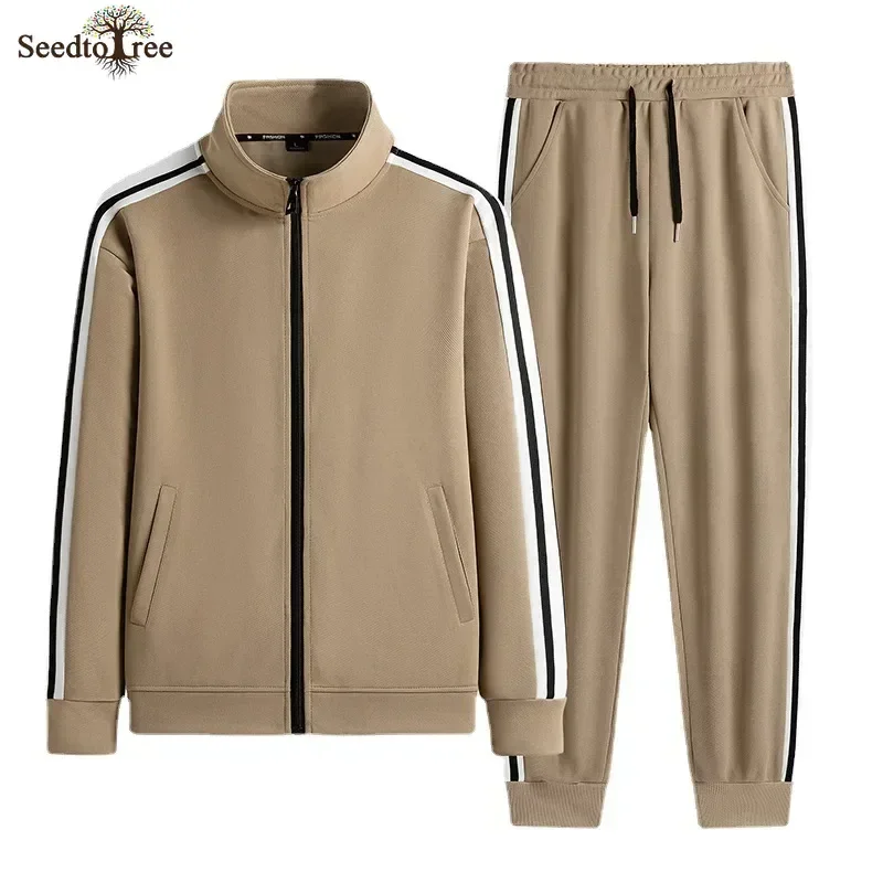 Spring and Autumn Men's Sports Sets Patchwork Long Sleeves Zipper Jacket Casual Pants Two Piece Set