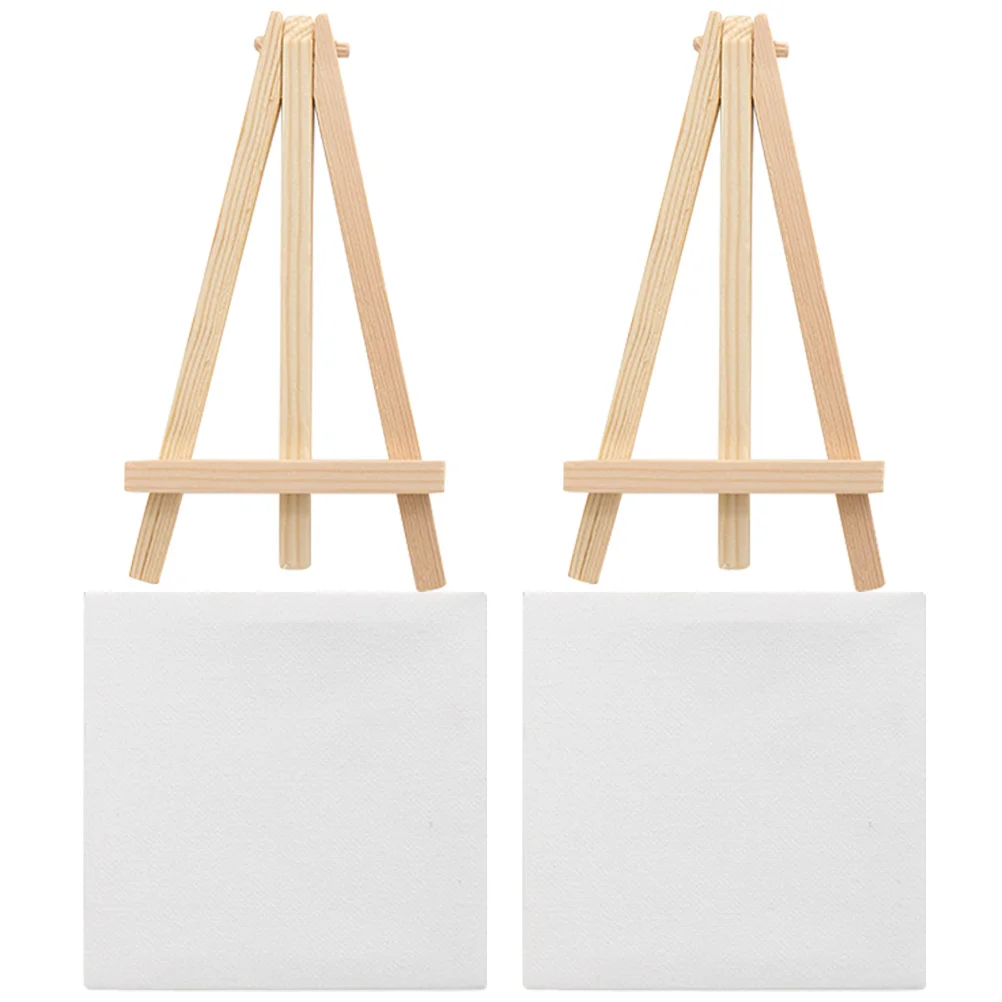 2 Sets Mini Oil Painting Board Canvas and Easel Manual Delicate DIY Blank Frames Supplies Canvases for White Accessories Child