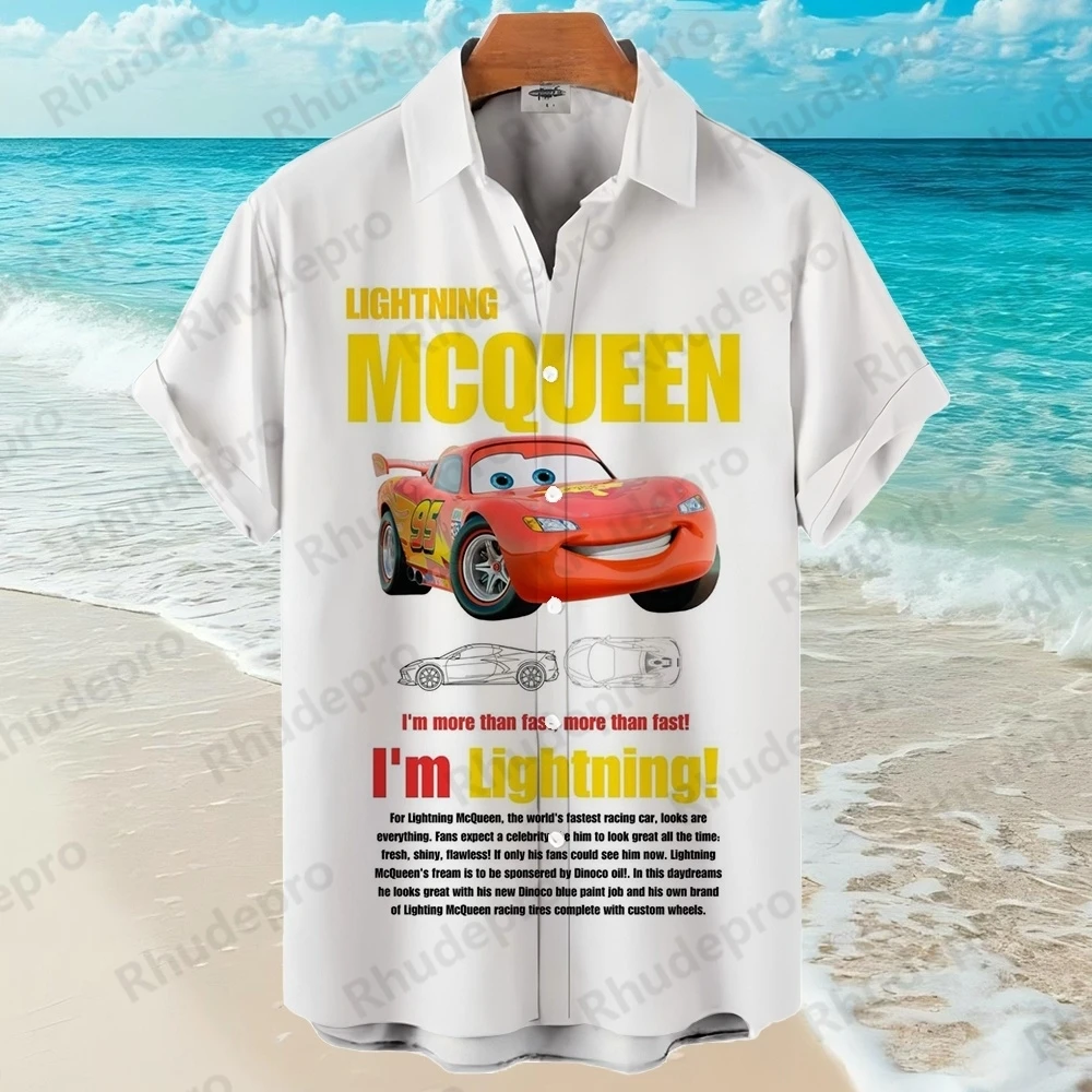 

Disney 2025 New 3D Printing Cars Lightning Mcqueen Men's Hawaiian Shirt Summer Fashion Street Trend Retro Boutique Tops
