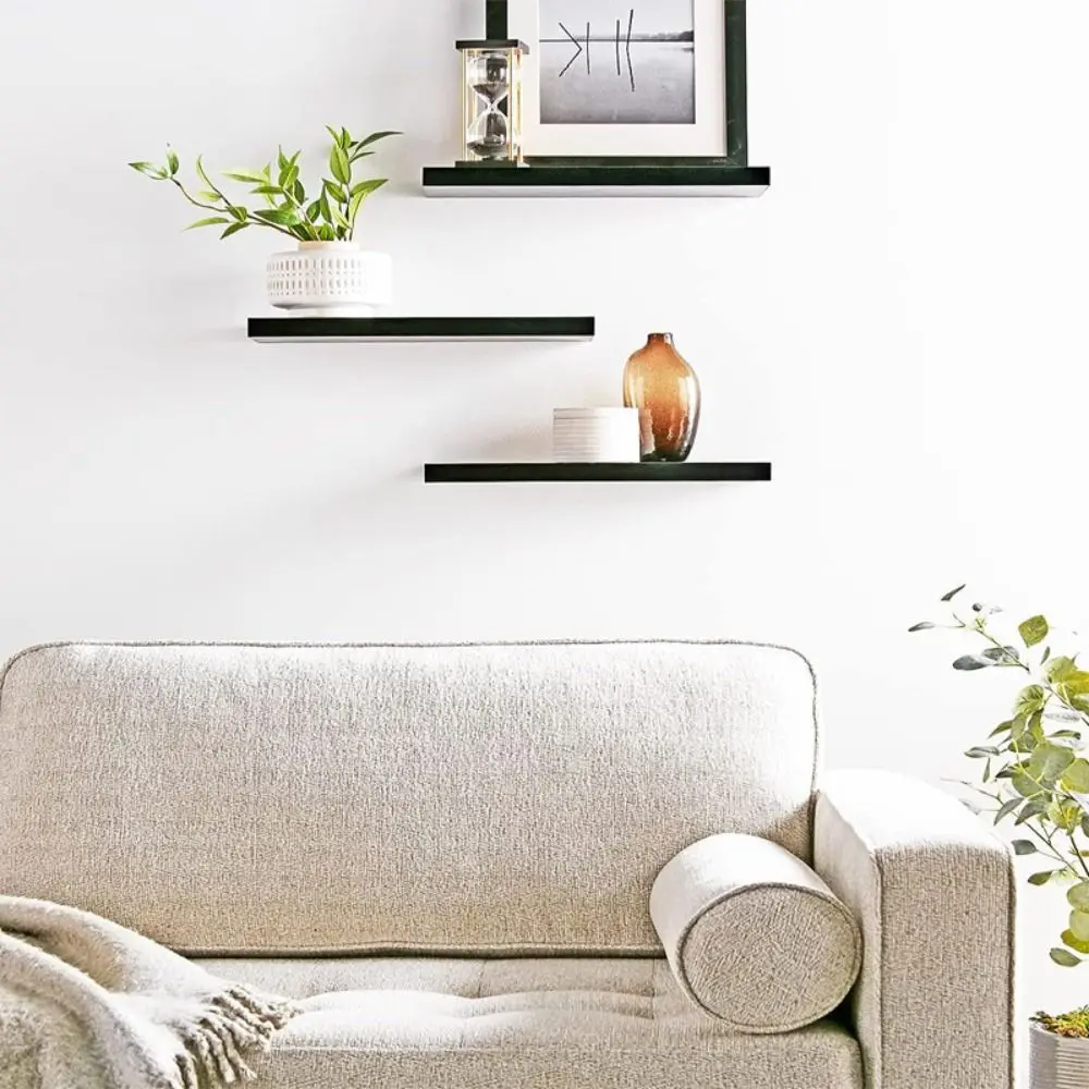 Wooden Hanging Storage Rack Invisible Brackets Wall Mounted Hanging Wall Shelves Sturdy Rectangular Floating Shelves