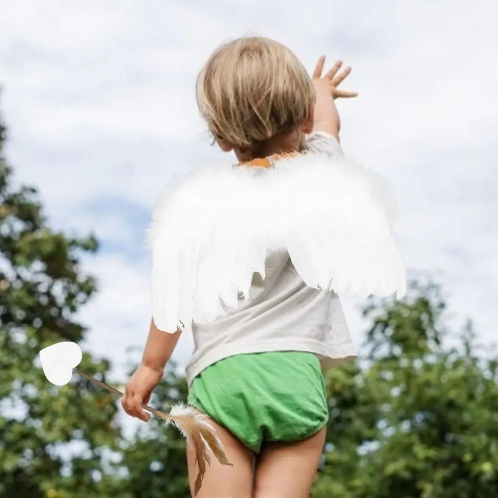 Gift Mini Cupid Set Baby Angel Wings and Headband White Cupid Arrows Bow Set Feather Wooden Angel Cupid Costume